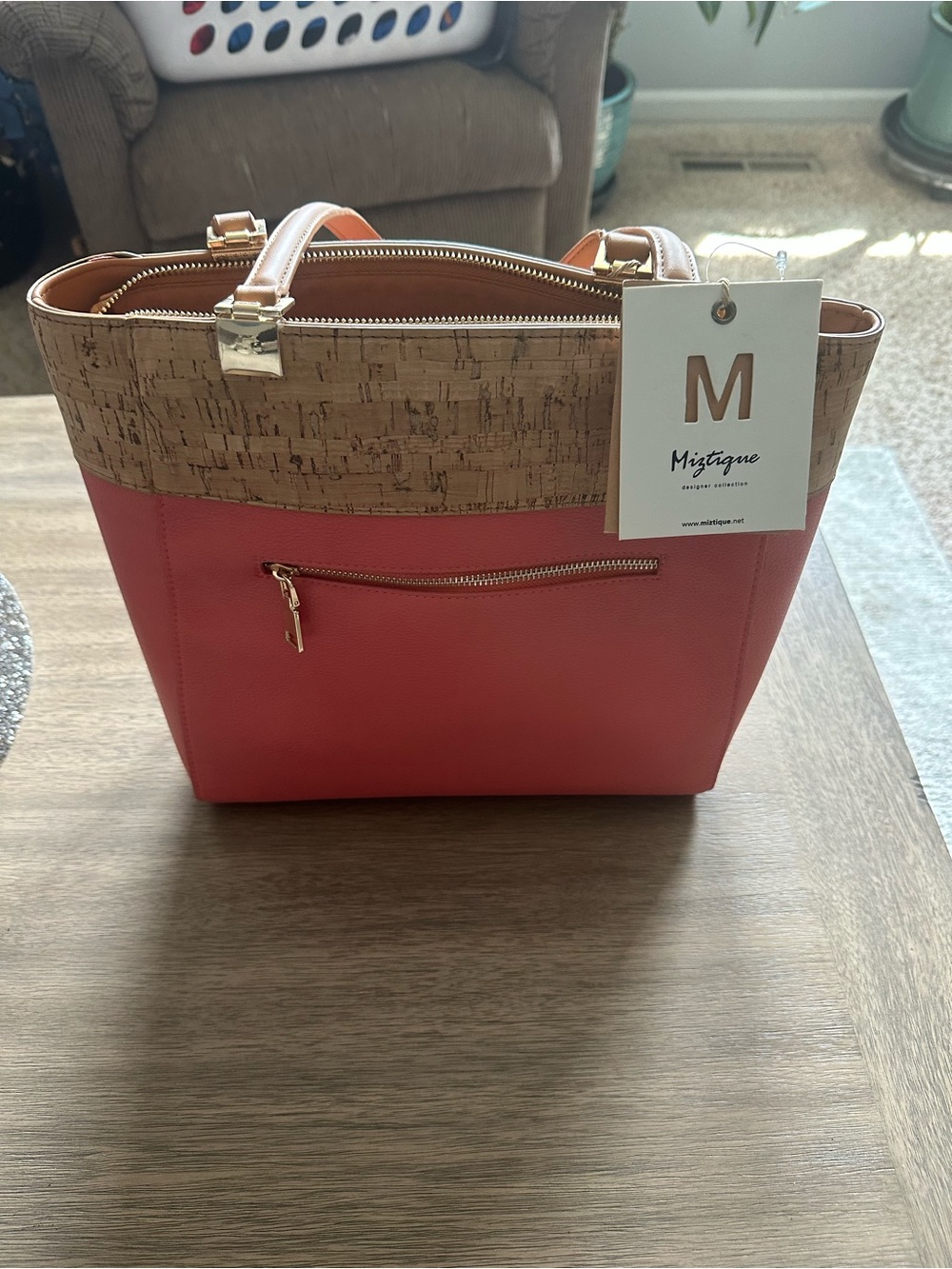 Miztique Coral and Cork Top Tote Bag